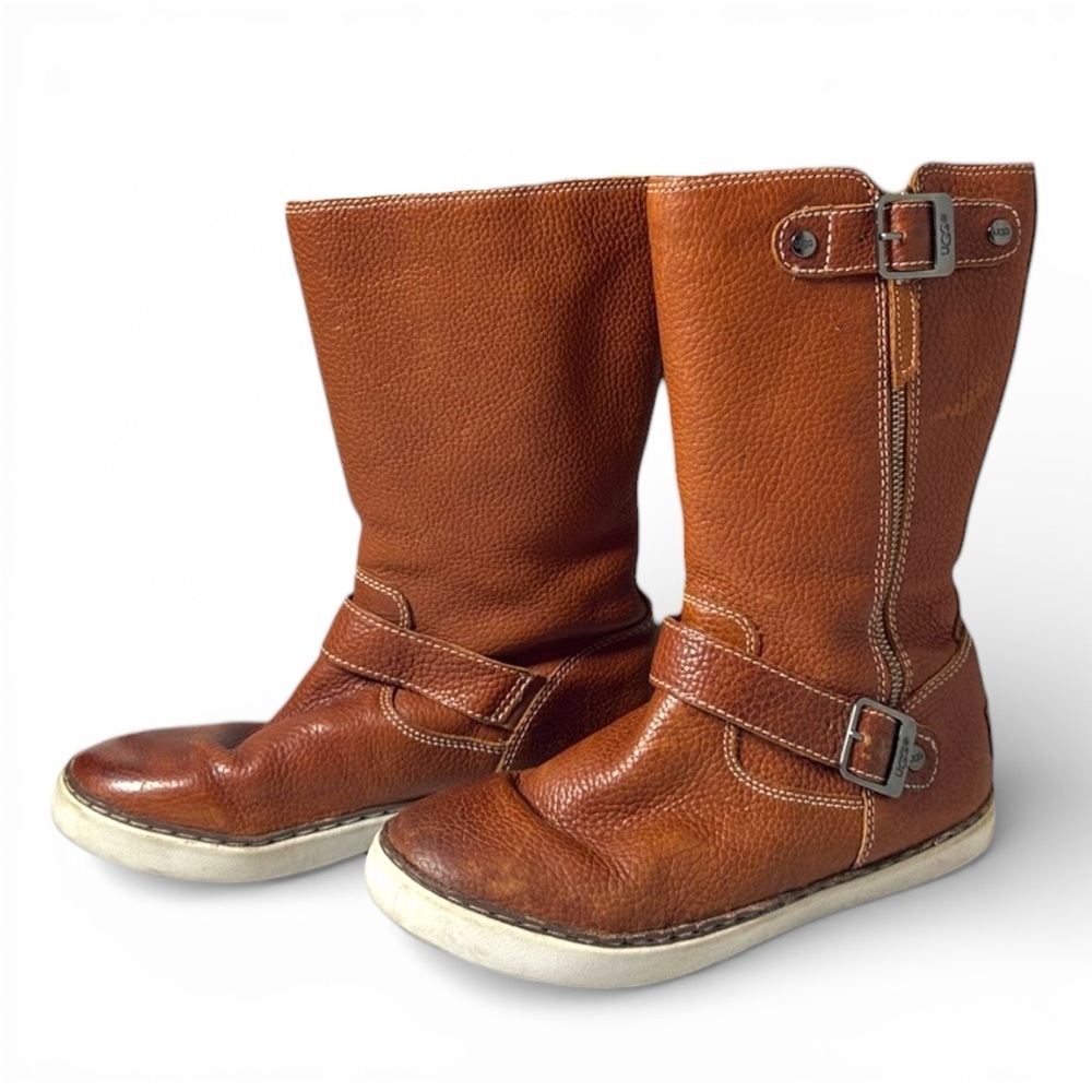 UGG Australia Andra Pebbled Leather Buckle Boots